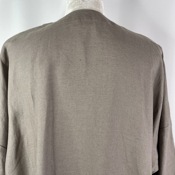 Eskandar Linen Jacket Size 0 Taupe Duster Long Open Front Embroidered Lagenlook - Picture 6 of 12
